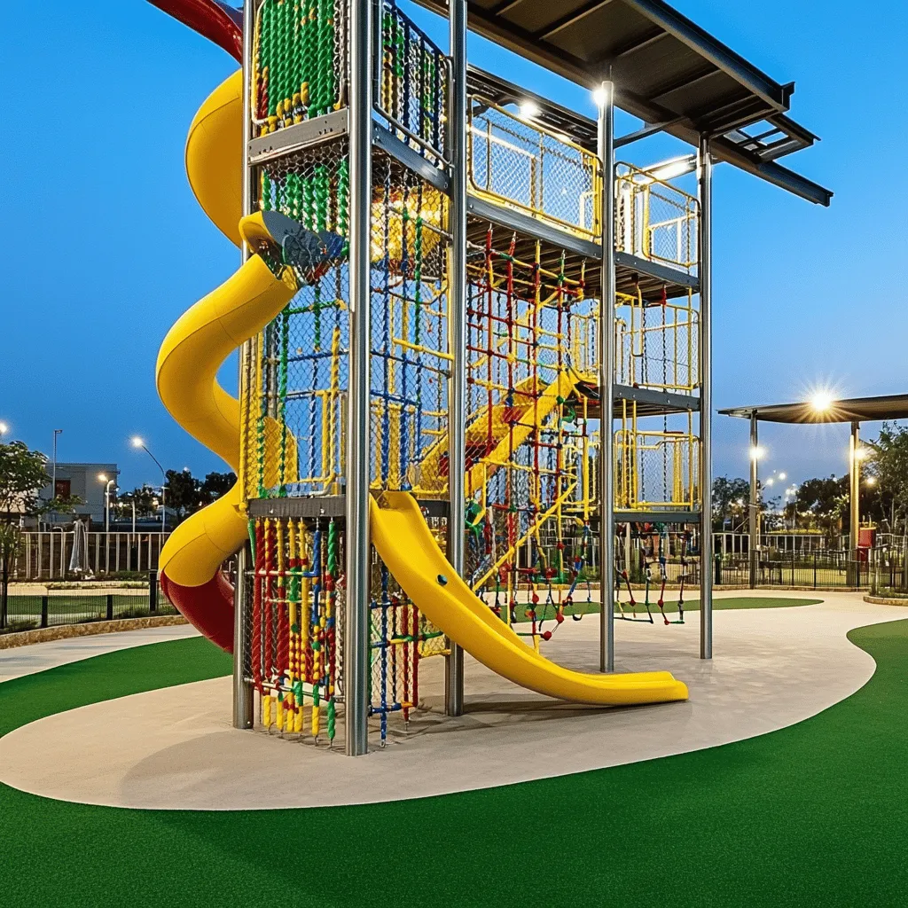 El Parque Araña es un lugar único. Este parque cuenta con un equipamiento especial llamado Parque Araña Acrobático. Este diseño tiene una estructura de acero muy fuerte, ideal para el aire libre. Las redes de escalada están hechas de cuerdas que resisten el sol y la lluvia. Los colores vivos de su diseño atraen a los niños.