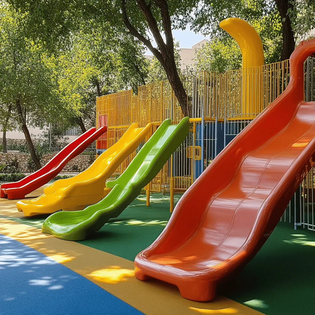 La seguridad es clave en los parques infantiles. Todos los materiales deben ser duraderos y seguros. Por eso, los mejores parques usan plástico PEHD y acero galvanizado. Estos materiales resisten el tiempo y el uso. También, cumplen con normas de seguridad, como la EN-1176. Esto asegura que los niños jueguen sin riesgos.