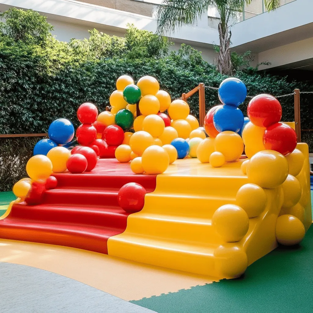 Un parque de bolas pequeño es un espacio de juego para niños. Tiene muchas bolas de colores en un área cerrada. Los niños pueden saltar, rodar y jugar en un entorno seguro. Este tipo de parque es ideal para niños de 1 a 5 años. Aquí, los pequeños pueden divertirse y explorar sin preocupaciones.