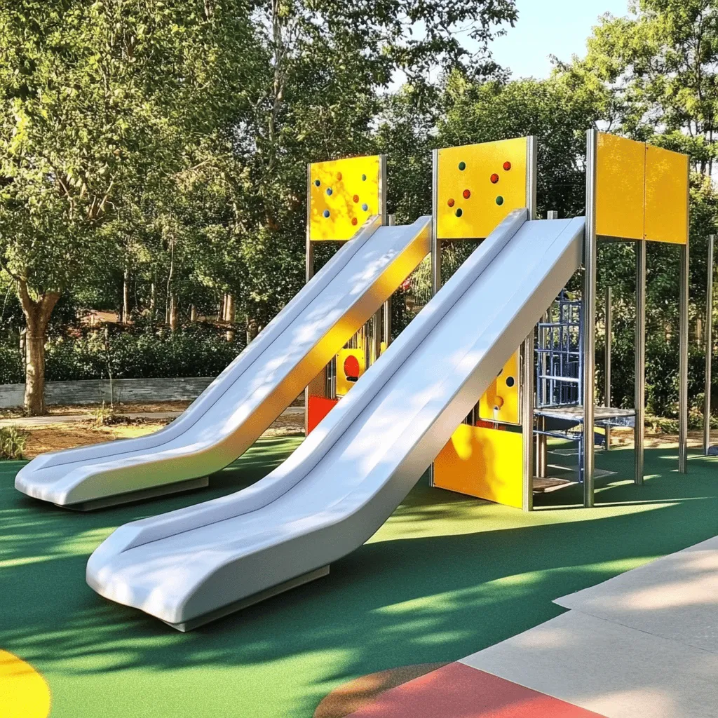 Los grandes toboganes son la estrella en los parques infantiles. Su diseño atrae a niños y padres. Pero, ¿qué tipos de toboganes existen? Los más comunes son de plástico y metal. Los de plástico son suaves y seguros. Los de metal son duraderos y pueden ser más altos. Ambos son divertidos y emocionantes.