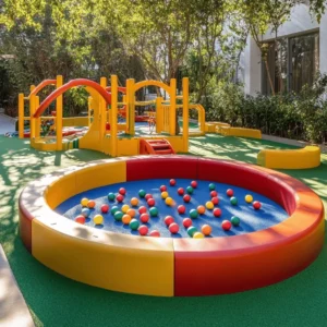 Los parques infantiles con piscinas de bolas ofrecen muchos beneficios para los niños. Primero, ayudan en el desarrollo de habilidades motoras. Los niños saltan, corren y se lanzan en las bolas. Esto fortalece sus músculos y mejora su coordinación. Jugar en estas áreas también ayuda a los niños a aprender a caer de forma segura.