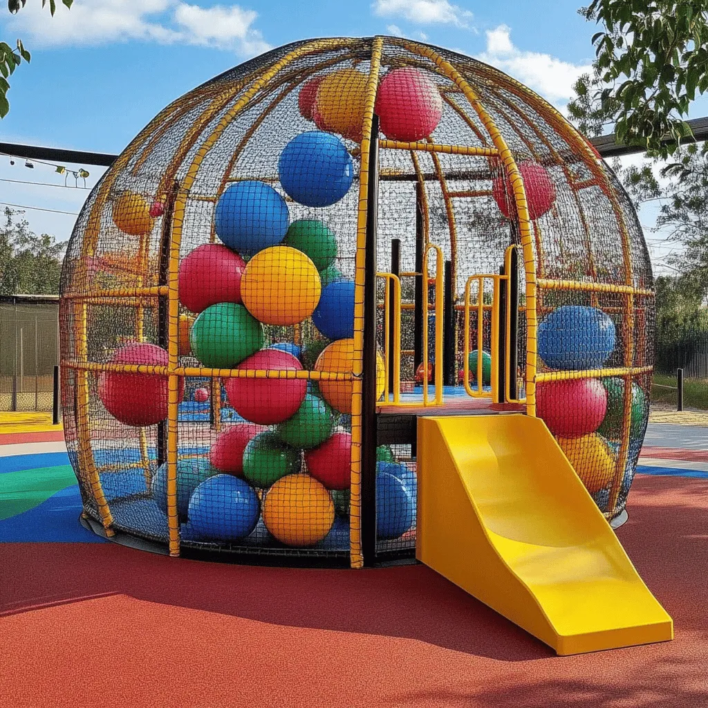 Un parque de bolas es un lugar lleno de diversión. Tiene una gran estructura con muchas bolas de colores. Los niños pueden saltar, escalar y jugar en un espacio seguro. Este tipo de parque ofrece un ambiente divertido y activo. Los padres pueden relajarse mientras los niños se divierten.